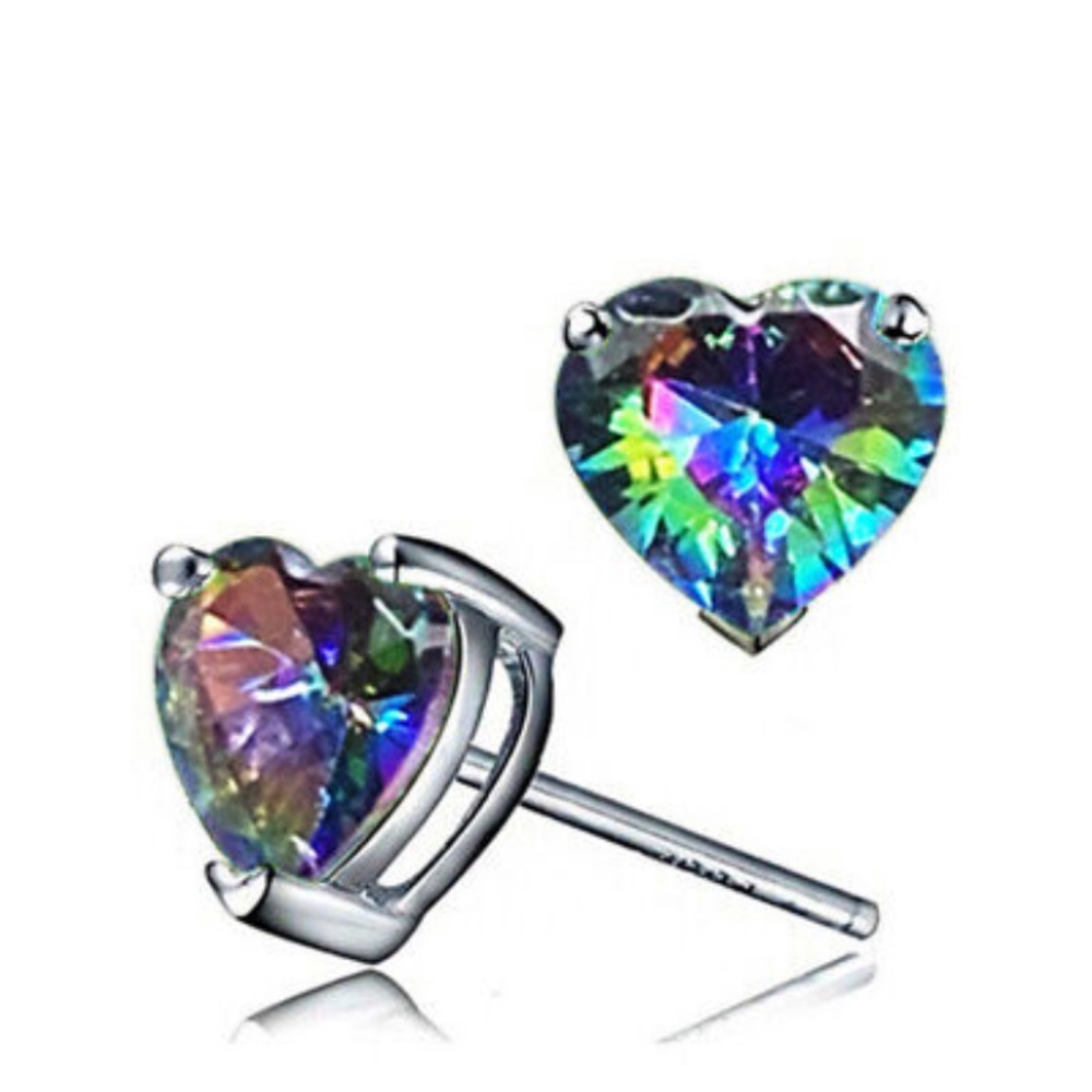 NWT STERLING SILVER RAINBOW STUD HEART SHAPE EARRINGS